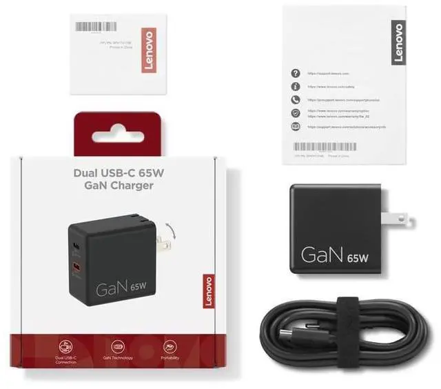 Alt view image 7 of 7 - Lenovo Dual USB-C 65W GaN Charger G0A6065BUS