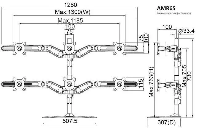Alt view image 8 of 8 - AMER NETWORKS AMR6S HEX MONITOR STAND BASE MOUNT