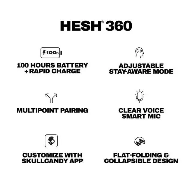 Alt view image 7 of 7 - Skullcandy Hesh 360 Wireless Over-Ear Bluetooth Headphones - Bone