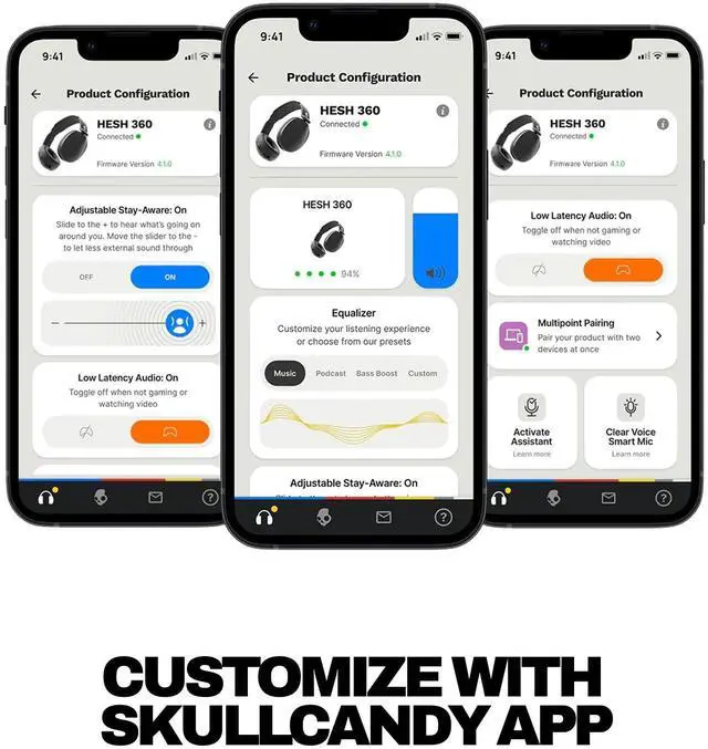 Alt view image 9 of 14 - Skullcandy Wireless Headphones - Stereo - Mini-phone (3.5mm) - Wired/Wireless - Bluetooth - 32 Ohm - 20 Hz to 20 kHz - Over-the-ear, Over-the-head - Binaural - Circumaural - True Black
