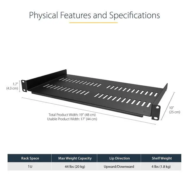 Alt view image 2 of 7 - StarTech 2-Pack 1U Server Rack Shelf Vented Rackmount Cantilever Tray for 19" Network Rack or Cabinet 10" Deep Up to 44lb Each