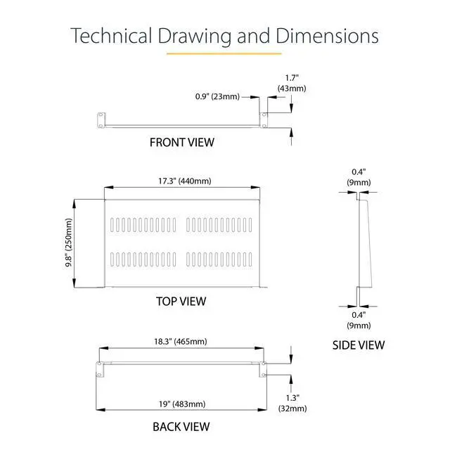 Alt view image 7 of 7 - StarTech 2-Pack 1U Server Rack Shelf Vented Rackmount Cantilever Tray for 19" Network Rack or Cabinet 10" Deep Up to 44lb Each
