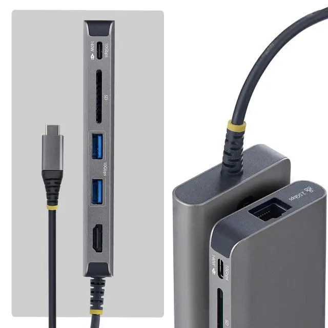 Alt view image 2 of 7 - StarTech USB-C to HDMI Multiport Adapter with 140W PD Charging 4K 60Hz 3-Port USB 10Gbps Hub SD Card Slot Type-C Mini Dock