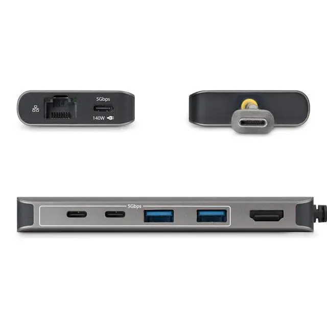 Alt view image 3 of 3 - Startech USB-C to HDMI Multiport Adapter with 140W PD Charging, 4K 60Hz, 5-Port USB 5Gbps Hub, GbE, Type-C Mini Dock for MacBook / Dell / Thinkpad / HP Model 315B-USBC-MULTIPORT