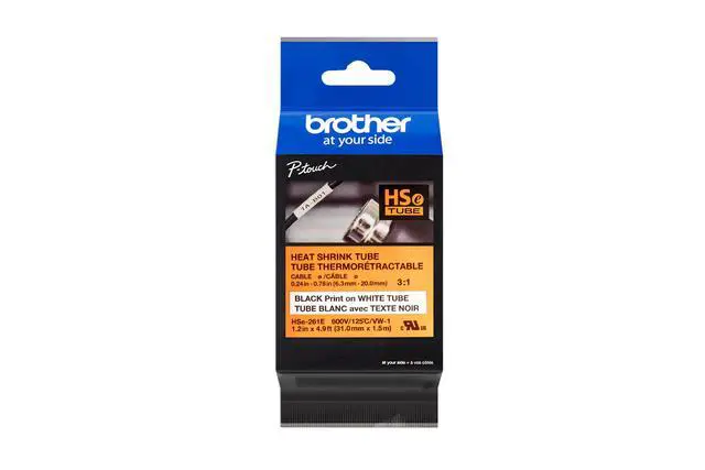 Alt view image 5 of 6 - Brother HSe-261E Black on White Heat Shrink Tube Tape, 31 mm (1.22 in.) - 59/64" Width x 59 1/16" Length x 25/32" Diameter - Rectangle - Black on White - 1 Each