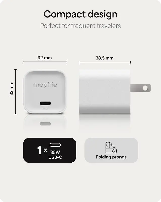 Alt view image 3 of 6 - Mophie Speedport?35 GAN USB-C Charger Block - 35W Fast Wall Charger