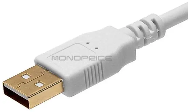 Alt view image 8 of 9 - Monoprice USB 2.0 Cable - 6 Feet - White | USB Type-A Male to USB Type-B Male, 28/24AWG, Gold Plated