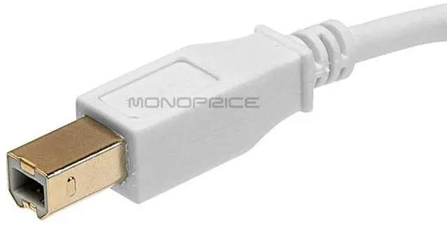 Alt view image 9 of 9 - Monoprice USB 2.0 Cable - 6 Feet - White | USB Type-A Male to USB Type-B Male, 28/24AWG, Gold Plated
