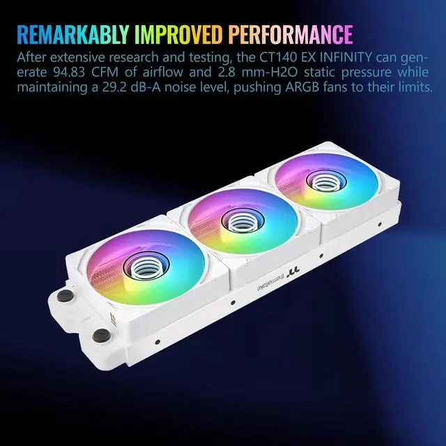 Alt view image 10 of 11 - Thermaltake CT140 EX Infinity ARGB Sync 3 Pack; Infinity Mirror Hub; 140mm x 28mm; PWM 500~1800 RPM; MagForce 2.0; 5V 3-Pin Motherboard Sync; 3-Pack; Snow; CL-F244-PL14SW-A