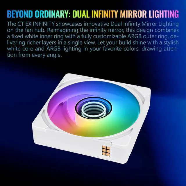 Alt view image 9 of 11 - Thermaltake CT140 EX Infinity ARGB Sync 3 Pack; Infinity Mirror Hub; 140mm x 28mm; PWM 500~1800 RPM; MagForce 2.0; 5V 3-Pin Motherboard Sync; 3-Pack; Snow; CL-F244-PL14SW-A