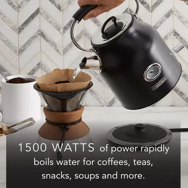 Alt view image 6 of 7 - Chef'sChoice Electric Kettle Gourmezza Stainless Steel 1500 Watts with Auto-Shutoff & Boil-Dry Protection, 1.7-Liter, Black