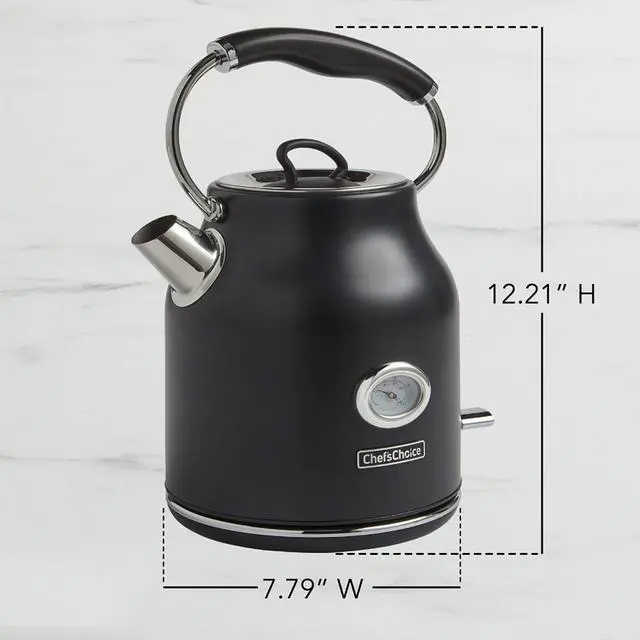 Alt view image 7 of 7 - Chef'sChoice Electric Kettle Gourmezza Stainless Steel 1500 Watts with Auto-Shutoff & Boil-Dry Protection, 1.7-Liter, Black
