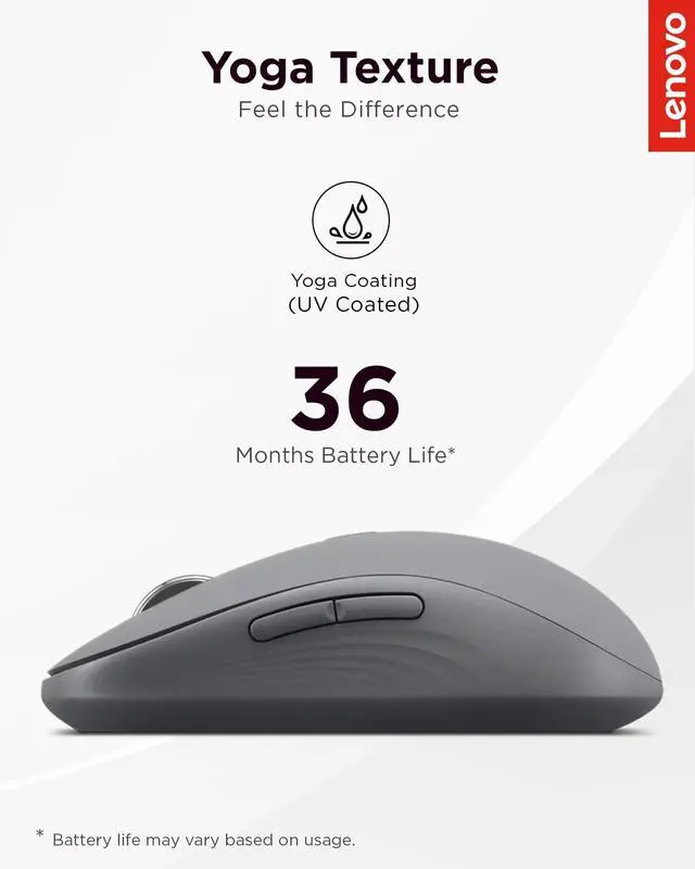 Alt view image 10 of 12 - Lenovo Yoga Bluetooth Silent Mouse (Luna Grey), For Gaming