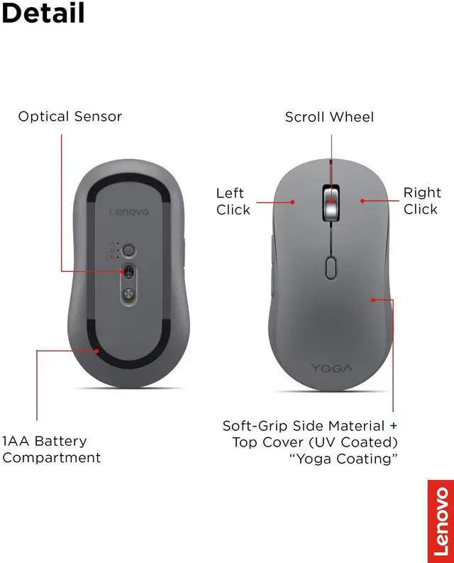Alt view image 12 of 12 - Lenovo Yoga Bluetooth Silent Mouse (Luna Grey), For Gaming