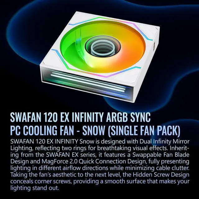 Alt view image 9 of 12 - Thermaltake SWAFAN 120 EX Infinity ARGB White Infinity Mirror Hub and Frame PC Cooling Fan CL-F265-PL12SW-A