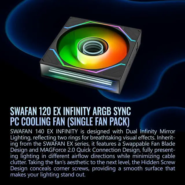 Alt view image 9 of 12 - Thermaltake Black SWAFAN 120 EX Infinity ARGB Infinity Mirror Hub and Frame PC Cooling Fan Single Pack CL-F264-PL12SW-A