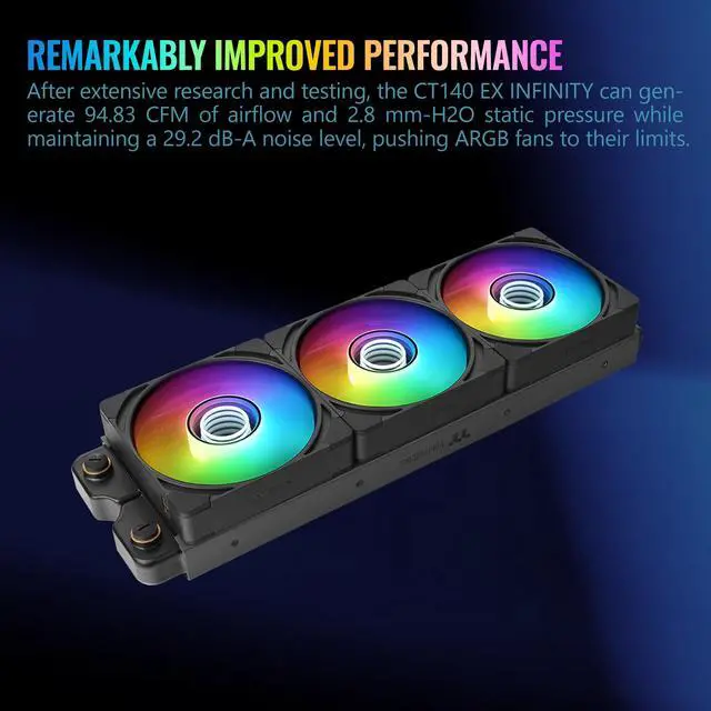 Alt view image 10 of 12 - Thermaltake CT140 EX Infinity ARGB Sync 3 Pack; Infinity Mirror Hub; 140mm x 28mm; PWM 500~1800 RPM; MagForce 2.0; 5V 3-Pin Motherboard Sync; 3-Pack; Black; CL-F242-PL14SW-A