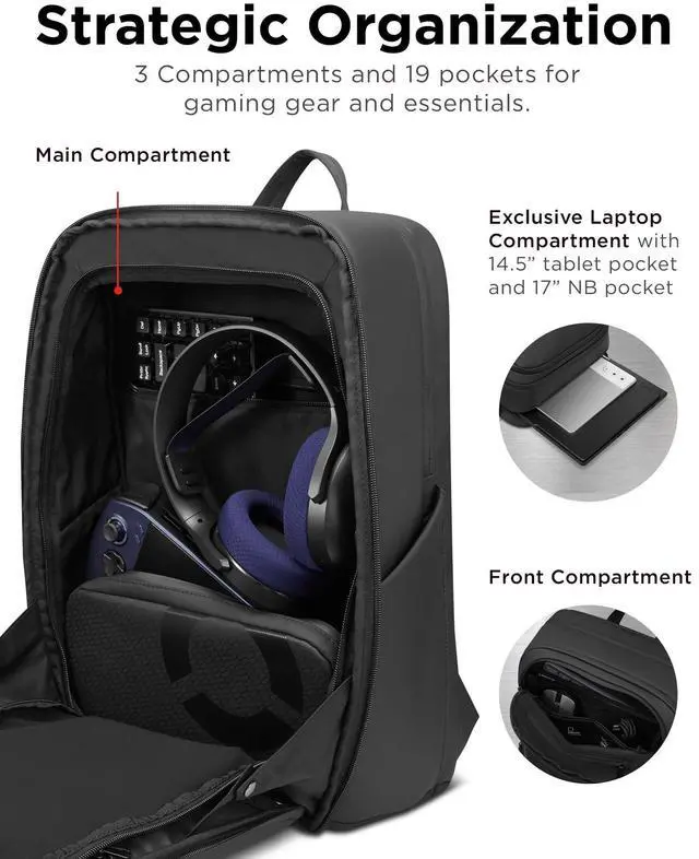 Alt view image 14 of 19 - Lenovo Legion 17" Gaming Backpack GB800 (Black), For Gaming