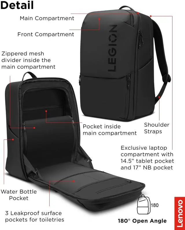 Alt view image 17 of 19 - Lenovo Legion 17" Gaming Backpack GB800 (Black), For Gaming