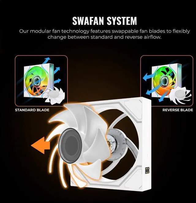 Alt view image 11 of 12 - Thermaltake SWAFAN 140 EX Infinity ARGB Sync; Infinity Mirror Hub; Infinity Mirror Frame;; PWM 500~1800 RPM; MagForce 2.0; Swappable Blades; 5V 3-Pin Motherboard Sync; 3-Pack; White; CL-F255-PL14SW-A