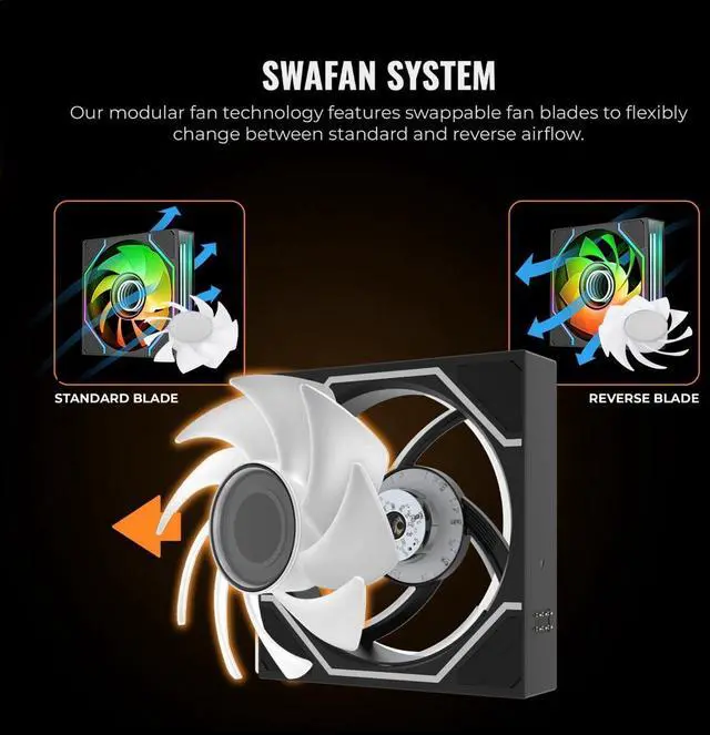 Alt view image 10 of 12 - Thermaltake SWAFAN 140 EX Infinity ARGB Sync; Infinity Mirror Hub; Infinity Mirror Frame; PWM 500~1800 RPM; MagForce 2.0; Swappable Blades; 5V 3-Pin Motherboard Sync; 3-Pack; Black; CL-F246-PL14SW-A