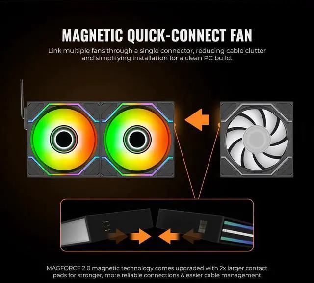 Alt view image 12 of 12 - Thermaltake SWAFAN 140 EX Infinity ARGB Sync; Infinity Mirror Hub; Infinity Mirror Frame; PWM 500~1800 RPM; MagForce 2.0; Swappable Blades; 5V 3-Pin Motherboard Sync; 3-Pack; Black; CL-F246-PL14SW-A