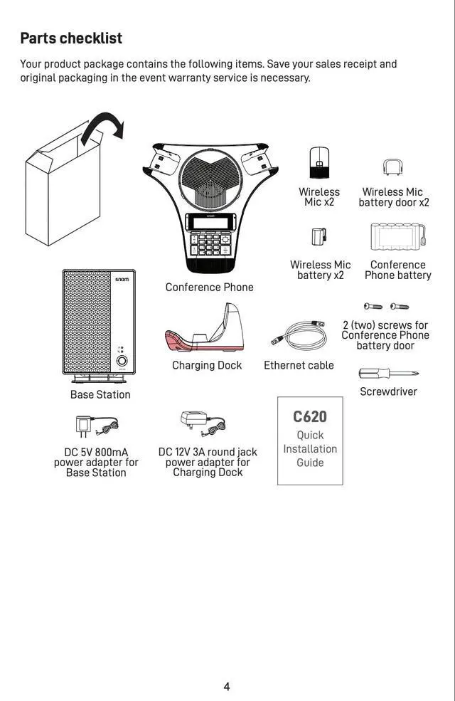 Alt view image 5 of 5 - Snom C620 Wireless SIP Conference Phone 80-S088-00