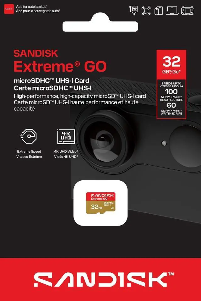 Alt view image 6 of 7 - SanDisk Extreme GO microSD 32GB microSDHC Memory Card, Up to 100MB/s UHS-I U3 4K V30 A1 for Android SDSQXGN-032G-GN6MN