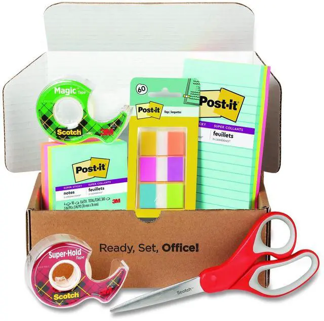 Alt view image 8 of 15 - Post-it® and Scotch® Brand Essentials Pack, Super Sticky Notes, Super Hold Tape, Magic Tape, Flags, and Scissors, School Supplies and Office Products