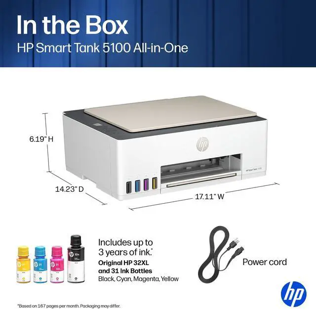 Alt view image 12 of 12 - HP Smart Tank 5100 All-in-One Inkjet Printer, Color Mobile Print, Copy, Scan Up