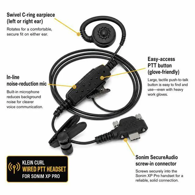 Alt view image 2 of 5 - Sonim Klein CURL Wired PTT Headset XP Pro CURL-SO4-WP