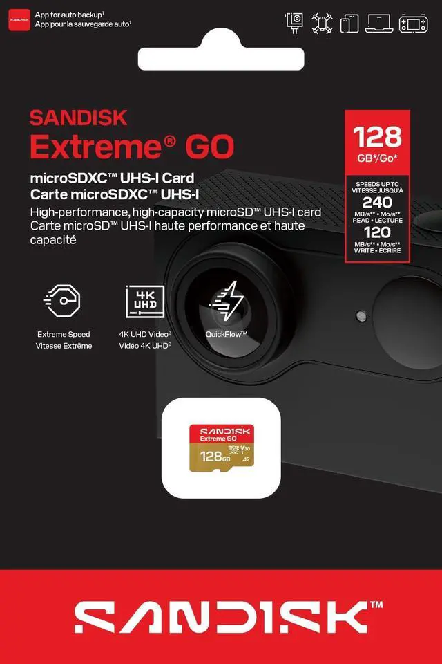 Alt view image 6 of 7 - SanDisk Extreme GO microSD 128GB microSDXC Memory Card, Up to 240MB/s UHS-I U3 4K V30 A2 for Android SDSQXGN-128G-GN6MN