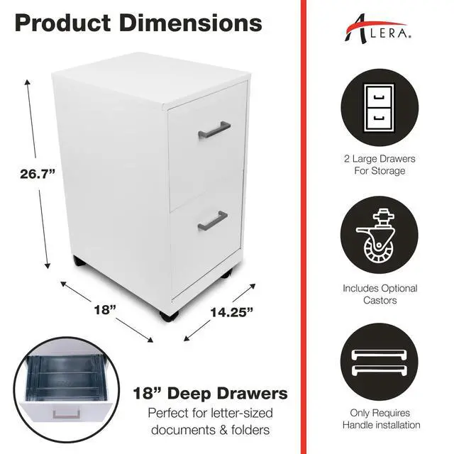 Alt view image 3 of 6 - Alera SOHO-Grade 2-Drawer Filing Cabinet, 14.25" W x 18" D x 26.7" H, White