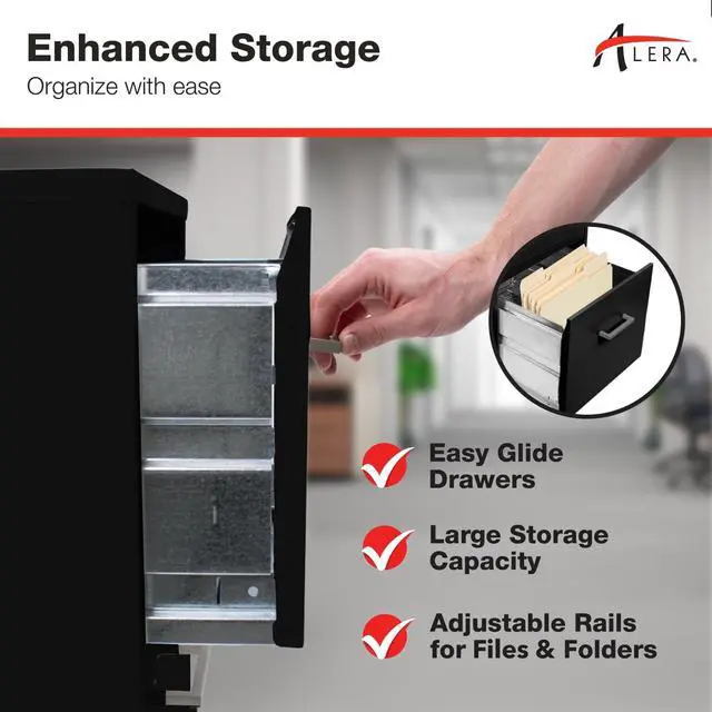 Alt view image 4 of 6 - Alera SOHO-Grade 2-Drawer Vertica,Filing Cabinet for Home and Office Use, Durable Steel Construction, 14.25" W x 18" D x 26.7" H, Black