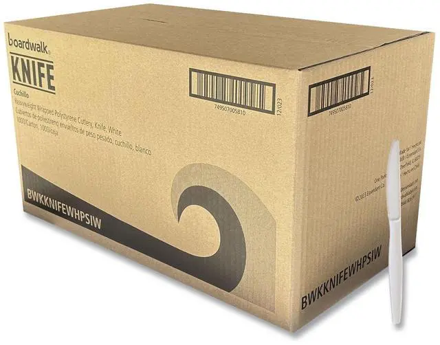 Main image of Heavyweight Wrapped Polystyrene Cutlery Knife Plastic White 1000/Carton BWKKNIFEWHPSIW
