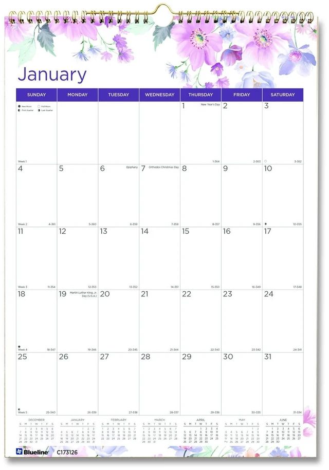 Main image of 12-Month Colorful Wall Calendar Passion Floral Artwork 12 x 17 White/Multicolor Sheets 12-Month Jan to Dec: 2026 C173126