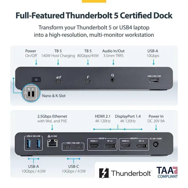 Alt view image 2 of 5 - THUNDERBOLT 5 CERTIFIED, USB4 UNIVERSAL DOCK WITH DRIVERLESS COMPATIBILITY IN WI