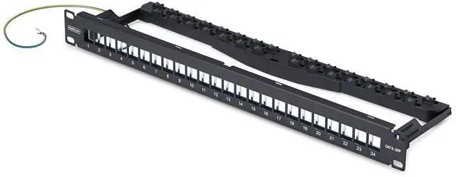 Main image of 24-PORT 1U BLANK KEYSTONE PATCH PANEL WITH CABLE MANAGEMENT BAR AND GROUNDING WI
