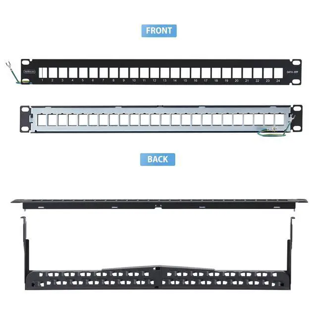 Alt view image 2 of 7 - 24-PORT 1U BLANK KEYSTONE PATCH PANEL WITH CABLE MANAGEMENT BAR AND GROUNDING WI