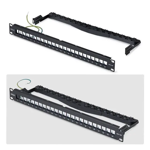 Alt view image 3 of 7 - 24-PORT 1U BLANK KEYSTONE PATCH PANEL WITH CABLE MANAGEMENT BAR AND GROUNDING WI