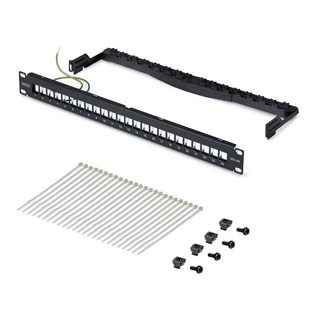 Alt view image 7 of 7 - 24-PORT 1U BLANK KEYSTONE PATCH PANEL WITH CABLE MANAGEMENT BAR AND GROUNDING WI