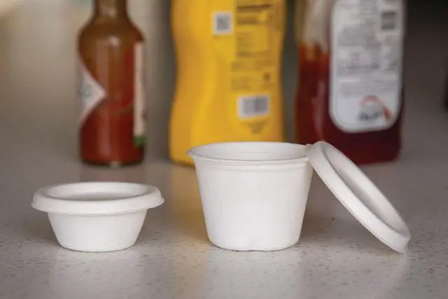 Alt view image 5 of 5 - Sugarcane Portion Cup Lids Fits 2 oz Portion Cups White 2500/Carton EPSPCLID2