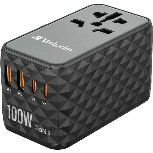Alt view image 10 of 20 - Verbatim UTA-06 Gan III Universal Travel Adapter 100W - USB-C, USB-A - 100 W - 120 V AC, 230 V AC Input