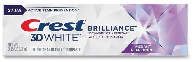 Alt view image 5 of 6 - 3D White Brilliance Advanced Whitening Technology + Advanced Stain Protection Toothpaste Vibrant Peppermint 0.85 oz 72/CT 80717080