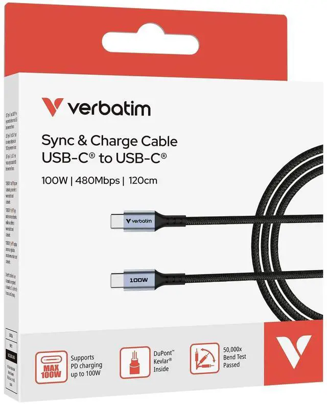 Alt view image 3 of 7 - VERBATIM SYNC & CHARGE USB C TO USB C 100W 120 CM