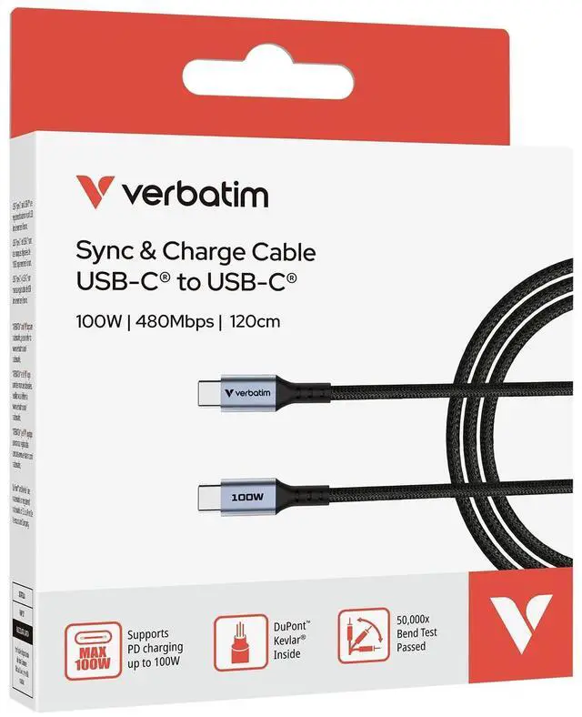 Alt view image 4 of 7 - VERBATIM SYNC & CHARGE USB C TO USB C 100W 120 CM