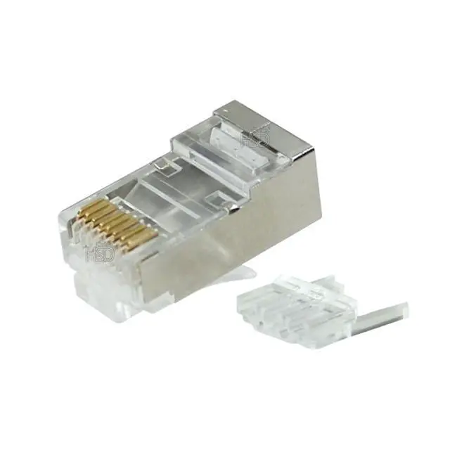 Alt view image 6 of 9 - CMPLE Platinum Tools 106206J RJ45 Shielded Cat6 2 pc. Round-Solid 3-Prong with Liner Connector - Jar of 100