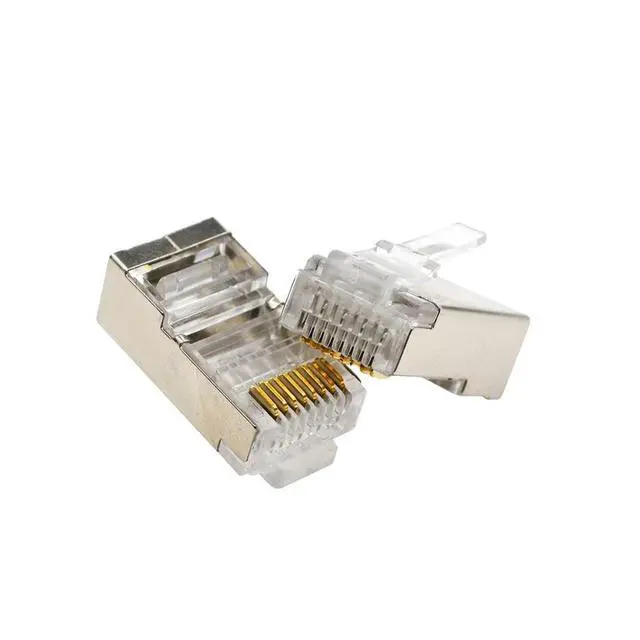 Alt view image 8 of 9 - CMPLE Platinum Tools 106206J RJ45 Shielded Cat6 2 pc. Round-Solid 3-Prong with Liner Connector - Jar of 100