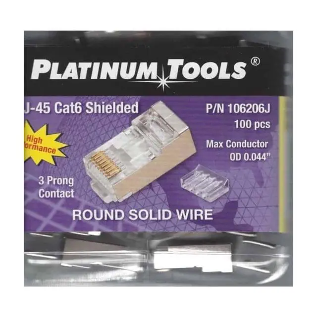 Alt view image 9 of 9 - CMPLE Platinum Tools 106206J RJ45 Shielded Cat6 2 pc. Round-Solid 3-Prong with Liner Connector - Jar of 100