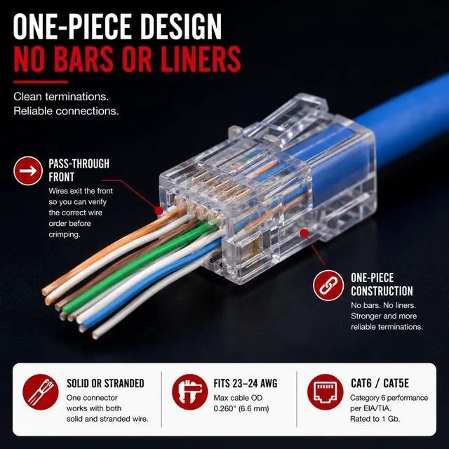 Alt view image 8 of 10 - Platinum Tools EZ-RJ45 CAT6 Connectors - 500 - 1 x RJ-45 Network Male - Clear - TAA Compliant
